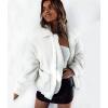 Comeon Women’s Coat Casual Lapel Fleece Fuzzy Faux Shearling Zipper Coats Warm Winter Oversized Outwear Jackets(White)
