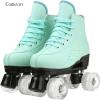 Comeon Women’s High-top Roller Skates – PU Leather Indoor/Outdoor Four-Wheel Skates(green with flash wheel)