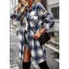 Comeon Womens Plaid Shacket Jacket Casual Flannel Button Pocket Lapel Wool Blend Tartan Trench Pea Coat