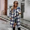 Comeon Womens Plaid Shacket Jacket Casual Flannel Button Pocket Lapel Wool Blend Tartan Trench Pea Coat