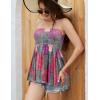 Comeon Women’s Strapless Sleeveless Tube Tops Pleated Stretch Tunic Tanks Summer Blouse Cami Shirt(Pink Grid)