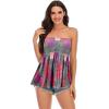 Comeon Women’s Strapless Sleeveless Tube Tops Pleated Stretch Tunic Tanks Summer Blouse Cami Shirt(Pink Grid)