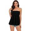 Comeon Women’s Strapless Sleeveless Tube Tops Pleated Stretch Tunic Tanks Summer Blouse Cami Shirt(Swissdot Black)