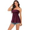 Womens Tube Top Strapless Shirt Blouse Pleated Sleeveless Stretchy Tunic Crop Tanks Tops (Dark Purple,L)