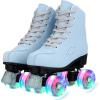 Comeon Roller Skates for Women PU Leather Roller Skates High-Top Leather for Beginners Teens for Woman,Girls and Boys,Adult(Light Blue Flash)