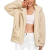 Comeon Women’s Coat Casual Lapel Fleece Fuzzy Faux Shearling Zipper Coats Warm Winter Oversized Outwear Jackets(Beige)