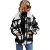 Comeon Women’s Coat Casual Lapel Fleece Fuzzy Faux Shearling Zipper Coats Warm Winter Oversized Outwear Jackets(Black White Plaid)