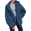 Comeon Women’s Coat Casual Lapel Fleece Fuzzy Faux Shearling Zipper Coats Warm Winter Oversized Outwear Jackets(Blue)