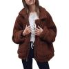 Comeon Women’s Coat Casual Lapel Fleece Fuzzy Faux Shearling Zipper Coats Warm Winter Oversized Outwear Jackets(Dark Brown)