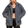 Comeon Women’s Coat Casual Lapel Fleece Fuzzy Faux Shearling Zipper Coats Warm Winter Oversized Outwear Jackets(Gray)