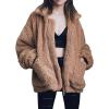 Comeon Women’s Coat Casual Lapel Fleece Fuzzy Faux Shearling Zipper Coats Warm Winter Oversized Outwear Jackets(Khaki)
