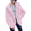 Comeon Women’s Coat Casual Lapel Fleece Fuzzy Faux Shearling Zipper Coats Warm Winter Oversized Outwear Jackets(Pink)