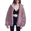 Comeon Women’s Coat Casual Lapel Fleece Fuzzy Faux Shearling Zipper Coats Warm Winter Oversized Outwear Jackets(Purple)