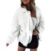Comeon Women’s Coat Casual Lapel Fleece Fuzzy Faux Shearling Zipper Coats Warm Winter Oversized Outwear Jackets(White)