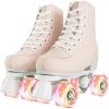 Comeon Women’s High-top Roller Skates – PU Leather Indoor/Outdoor Four-Wheel Skates(Light Pink with Flash Wheel)