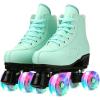 Comeon Women’s High-top Roller Skates – PU Leather Indoor/Outdoor Four-Wheel Skates(green with flash wheel)