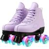 Comeon Women’s High-top Roller Skates – PU Leather Indoor/Outdoor Four-Wheel Skates(purple with flash wheel)