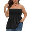 Comeon Women’s Plus Size Tube Tops Strapless Blouse Pleated Sleeveless Stretchy Sleeveless Flare Hem Tube(Black)