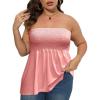 Comeon Women’s Plus Size Tube Tops Strapless Blouse Pleated Sleeveless Stretchy Sleeveless Flare Hem Tube(Pink)