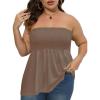 Comeon Women’s Plus Size Tube Tops Strapless Blouse Pleated Sleeveless Stretchy Sleeveless Flare Hem Tube(Plus Coffee Color)