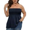 Comeon Women’s Plus Size Tube Tops Strapless Blouse Pleated Sleeveless Stretchy Sleeveless Flare Hem Tube(Plus Dark Blue)