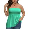 Comeon Women’s Plus Size Tube Tops Strapless Blouse Pleated Sleeveless Stretchy Sleeveless Flare Hem Tube(Plus Green)