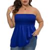 Comeon Women’s Plus Size Tube Tops Strapless Blouse Pleated Sleeveless Stretchy Sleeveless Flare Hem Tube(Plus Royal Blue)