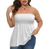 Comeon Women’s Plus Size Tube Tops Strapless Blouse Pleated Sleeveless Stretchy Sleeveless Flare Hem Tube(White)