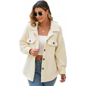 Comeon Womens Casual Long Sleeve Lapel Fleece Shacket Jacket Button Down Sherpa Fuzzy Fall Winter Outwear Coat