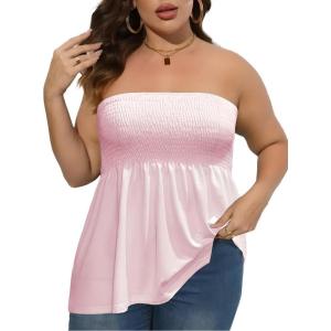 Comeon Women’s Plus Size Tube Tops Strapless Blouse Pleated Sleeveless(Plus Light Pink)