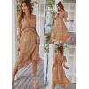 Comeon Women Casual Summer Short Sleeve Floral V Neck Boho Ruffle A-Line High Waist Flowy Midi Beach Dress(Coffee Color)