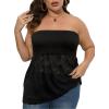 Comeon Women’s Plus Size Tube Tops Strapless Stretchy Bandeau Sheer Lace Flare Hem(Black)