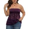 Comeon Women’s Plus Size Tube Tops Strapless Stretchy Bandeau Sheer Lace Flare Hem(Purple)