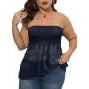 Comeon Women’s Plus Size Tube Tops Strapless Stretchy Bandeau Sheer Lace Flare Hem(Purplish Blue)