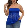 Comeon Women’s Plus Size Tube Tops Strapless Stretchy Bandeau Sheer Lace Flare Hem(Royal Blue)
