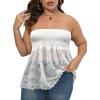 Comeon Women’s Plus Size Tube Tops Strapless Stretchy Bandeau Sheer Lace Flare Hem(White)