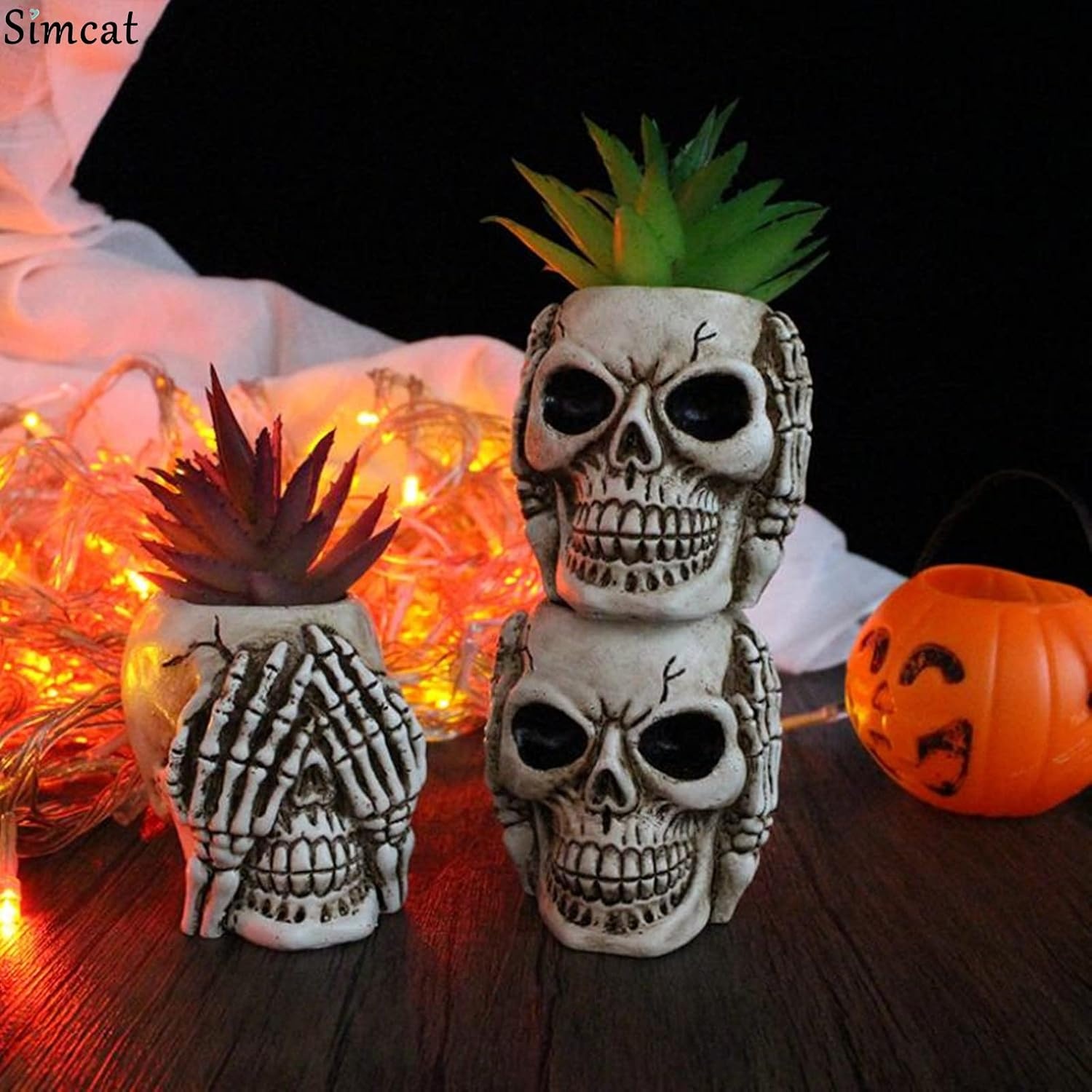 image:imageSucculent Pots with Drainage Mini Skull Decor Flower Pot Set of 3Beige