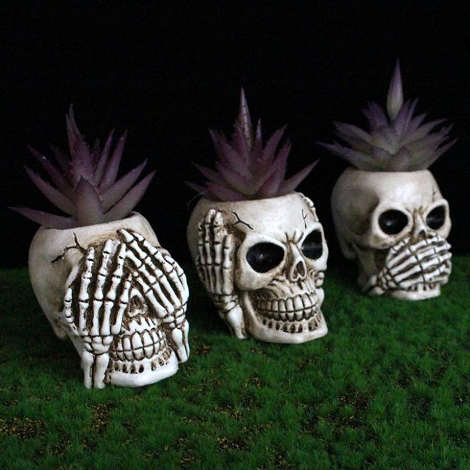 image:imageSucculent Pots with Drainage Mini Skull Decor Flower Pot Set of 3Beige