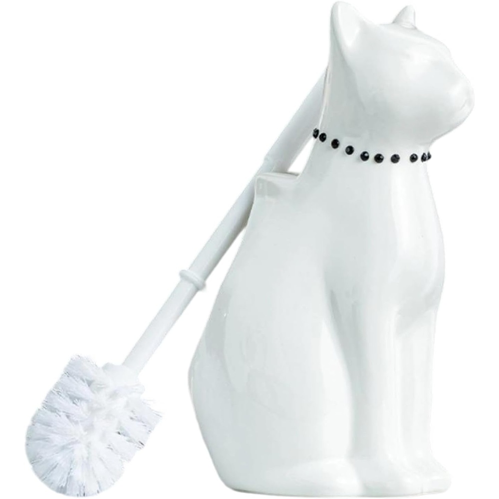 image:imageComeon Ceramic Dog White Toilet Brush and Holder Set Plastic HandleWhite
