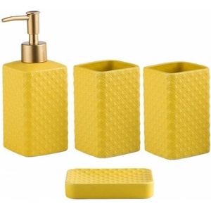 Bathroom Accessories Set Ceramic Soap Dispenser Toothbrush Holder Bathroom Tumbler Soap Dish Bathroom Decor Vibrant Modern Bathroom Set (Yellow 4-Piece Suit)