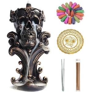 Comeon Backflow Incense Holder Skull Waterfall Incense Burner, Silver(Gold)