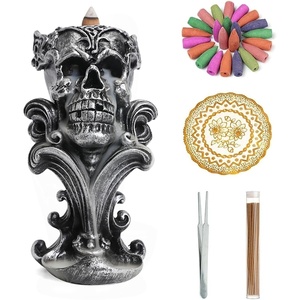 Comeon Backflow Incense Holder Skull Waterfall Incense Burner, Silver(Silver)