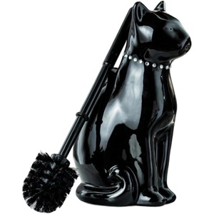 Comeon Ceramic Dog White Toilet Brush and Holder Set, Plastic Handle(Black)