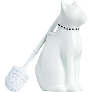 Comeon Ceramic Dog White Toilet Brush and Holder Set, Plastic Handle(White)