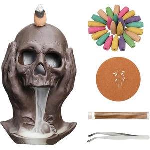 Comeon Skull Decor Incense Holder Reverse Flow Censer Waterfall Burner Set