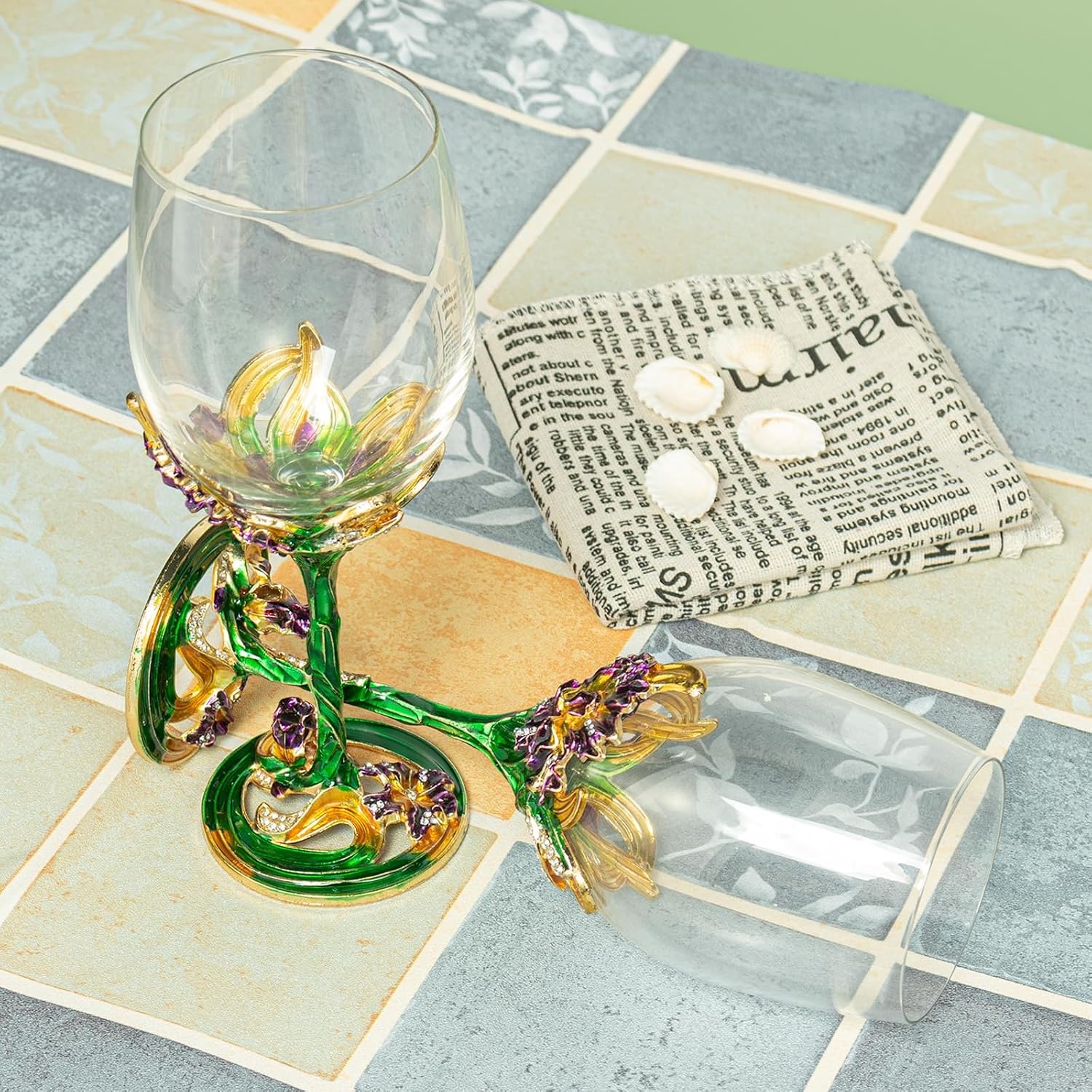 image:imageComeon Flower Wine Glasses Hand Painted Wine Glasses Pink 2 SetGreen 2 set gift box