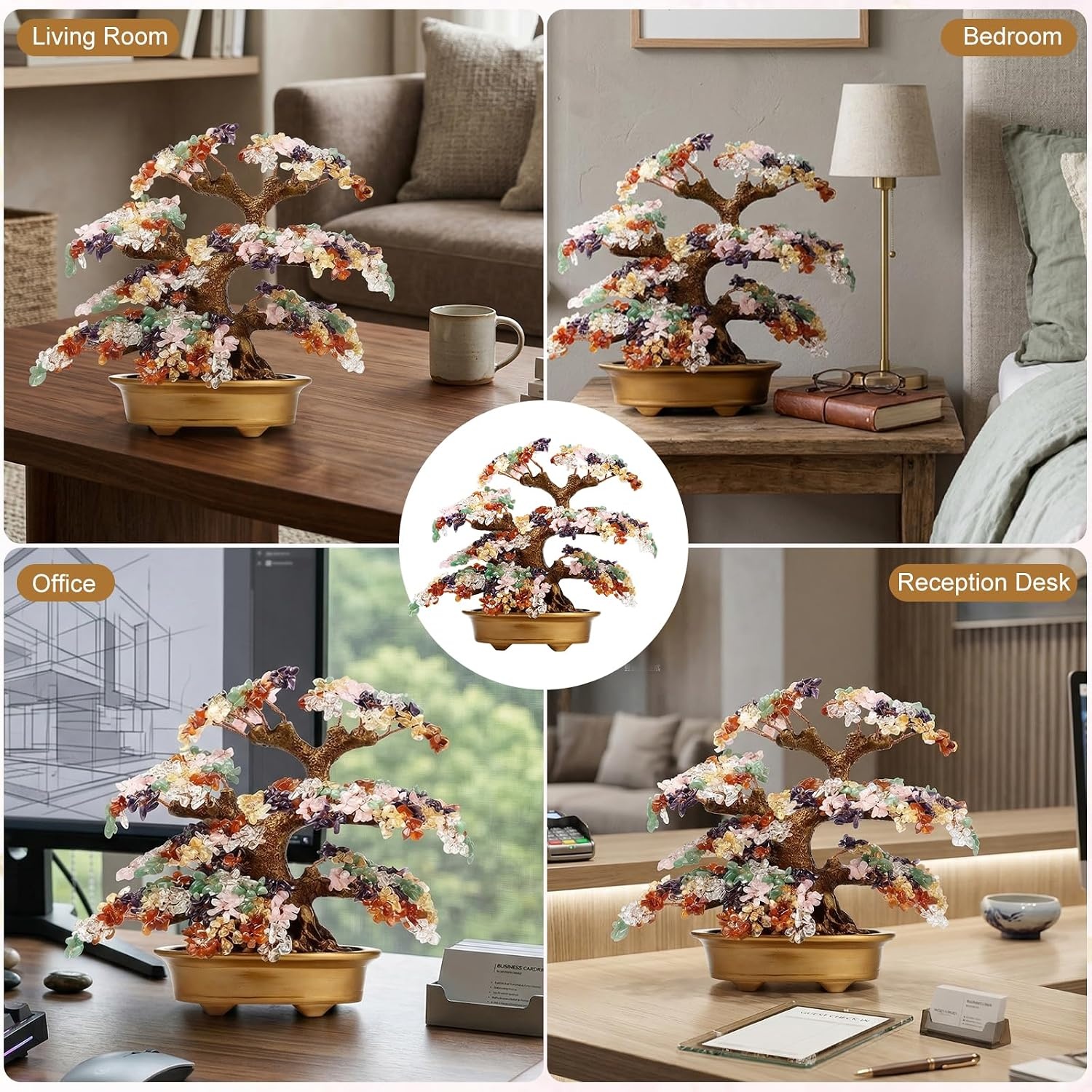 image:imageComeon Large Feng Shui Money Tree Yellow Crystal Quartz Gem Lucky TreeMixed Gemstones