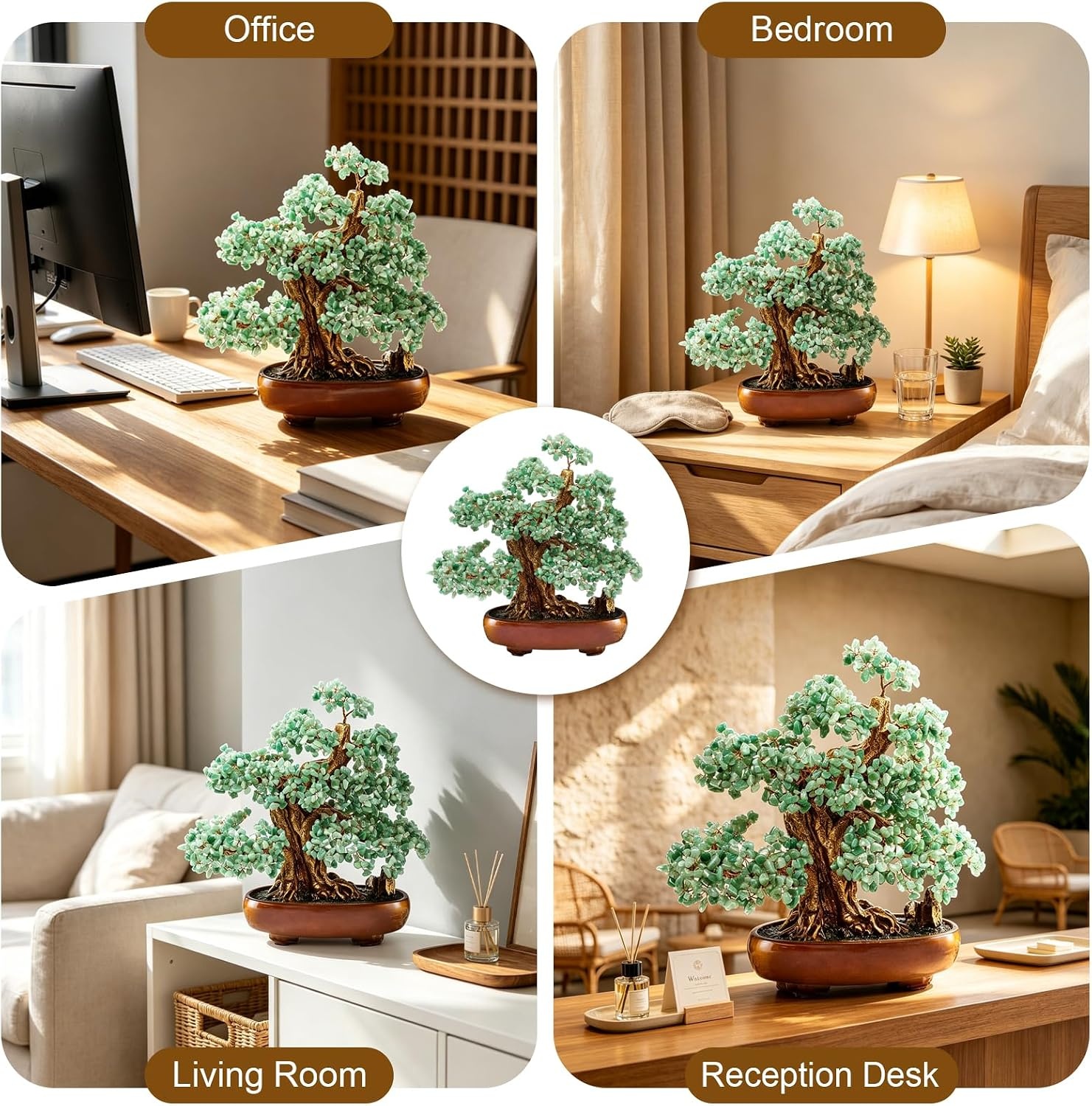 image:imageLarge Crystal Money Tree Chakra Feng Shui Lucky Gemstone Bonsai TreeGreen