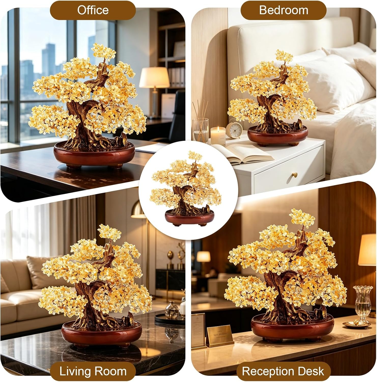 image:imageLarge Crystal Money Tree Chakra Feng Shui Lucky Gemstone Bonsai TreeYellow