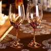 Comeon Flower Wine Glasses Hand Painted Wine Glasses Pink 2 Set(Golden/ 2 set (gift box))